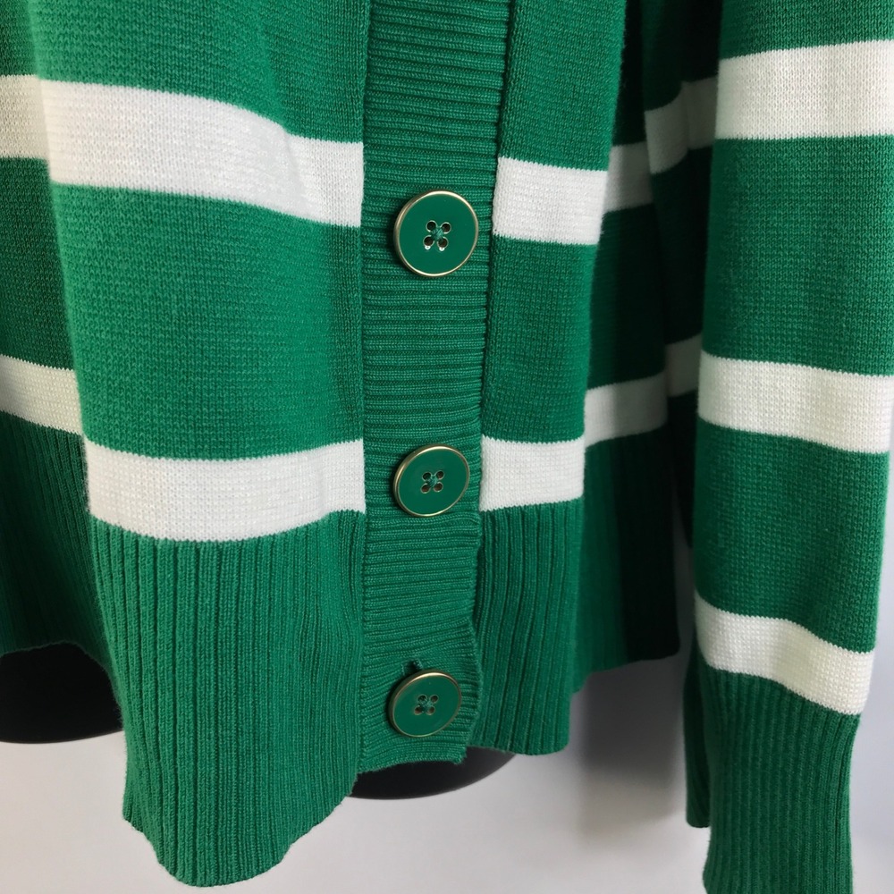 Talbots Green White Striped Side Button Cotton Blend Sweater Womens Large Preppy - Picture 14 of 16
